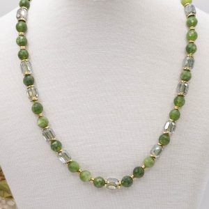 Collana Girocollo Cristalli e Giada Verde Bosco