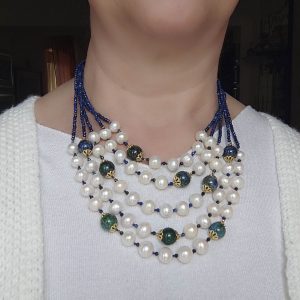 Collana Multifilo Perle Naturali Sodalite e Argento