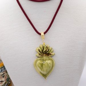 Collana Sacro Cuore Barocco in Ceramica di Caltagirone Verde Chiaro