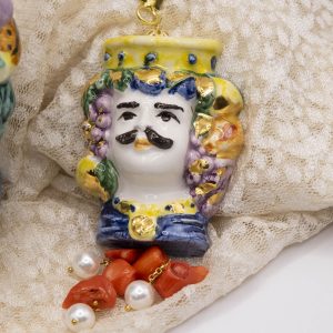 Collana Testa di Moro Ceramica Caltagirone Perle e Corallo