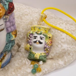 Collana Testa di Moro Ceramica Caltagirone Perle e Giada