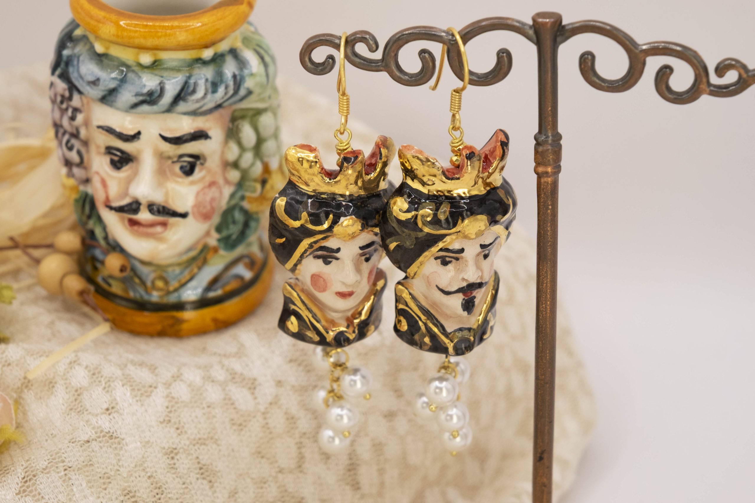 EARRINGS MOOR'S HEAD CALTAGIRONE CERAMIC BLACK SICILY (1)
