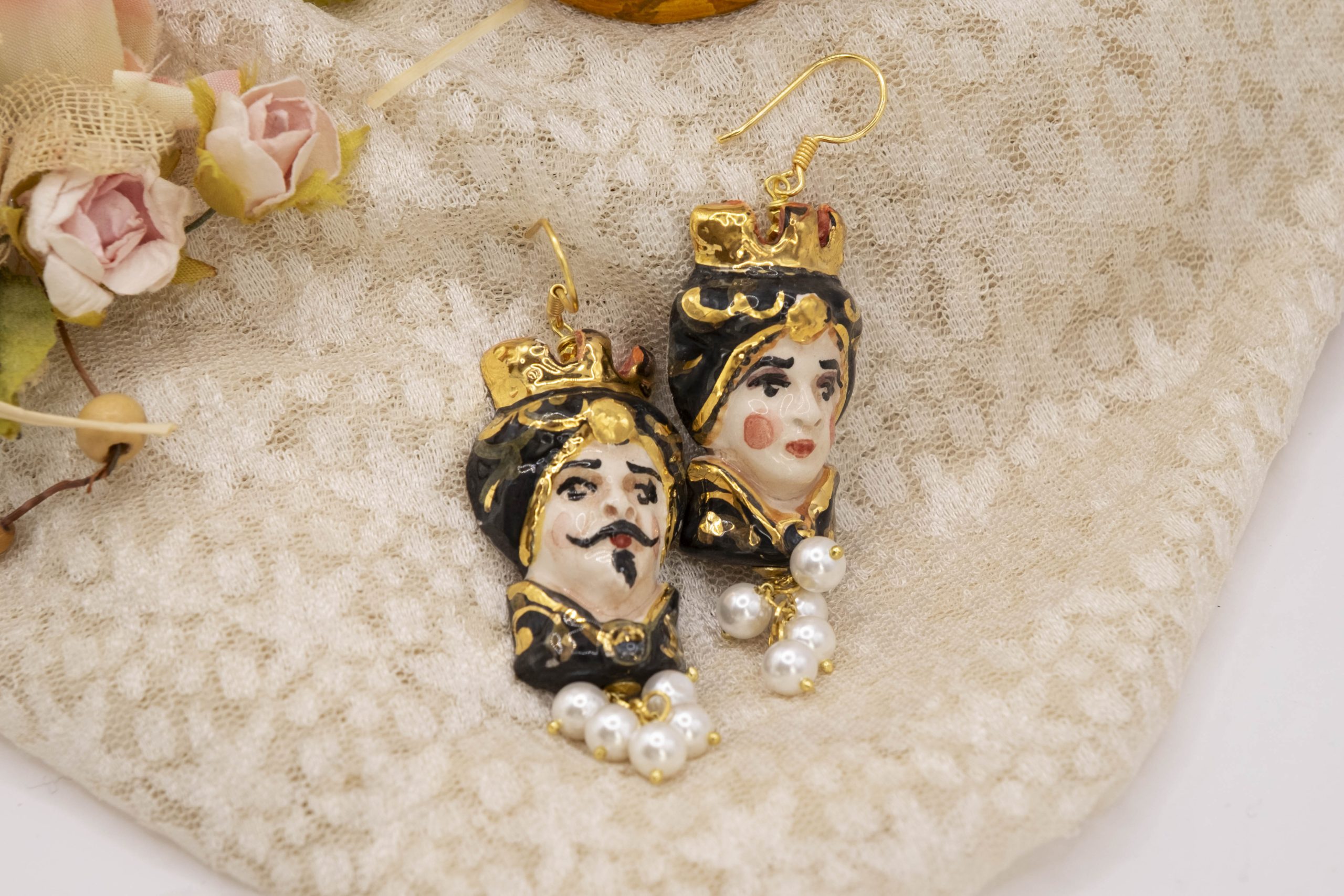EARRINGS MOOR'S HEAD CALTAGIRONE CERAMIC BLACK SICILY (2)