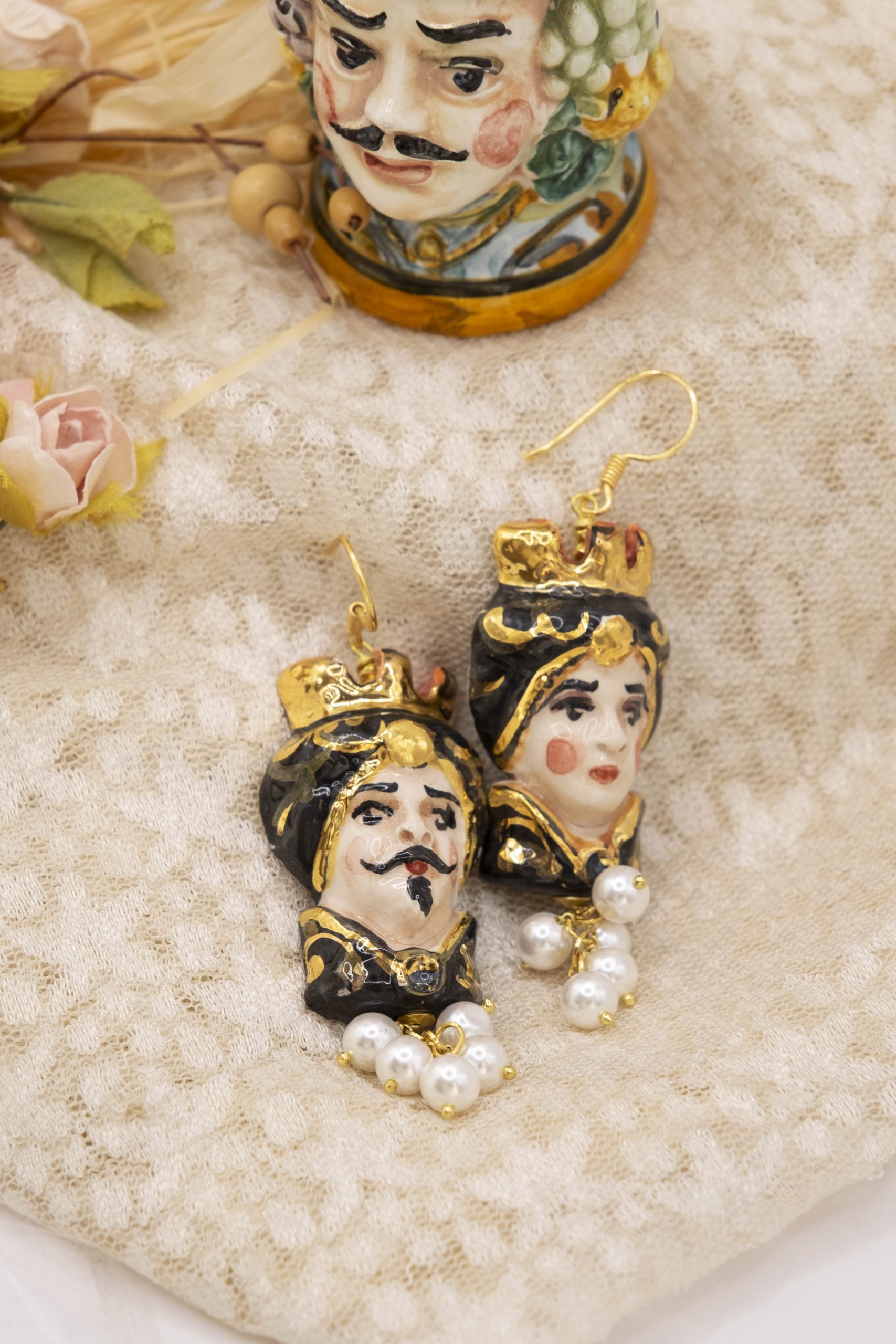 EARRINGS MOOR'S HEAD CALTAGIRONE CERAMIC BLACK SICILY (3)