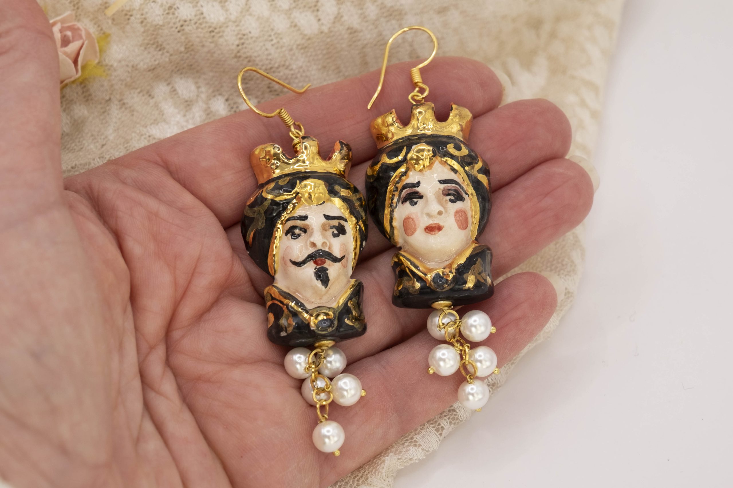 EARRINGS MOOR'S HEAD CALTAGIRONE CERAMIC BLACK SICILY (4)