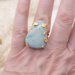 Anello con Crisocolla Naturale Argento 925 Placcato Oro