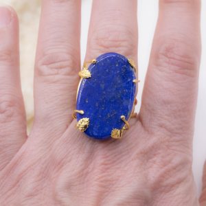 Anello con Lapislazuli Naturale Argento 925 Placcato Oro