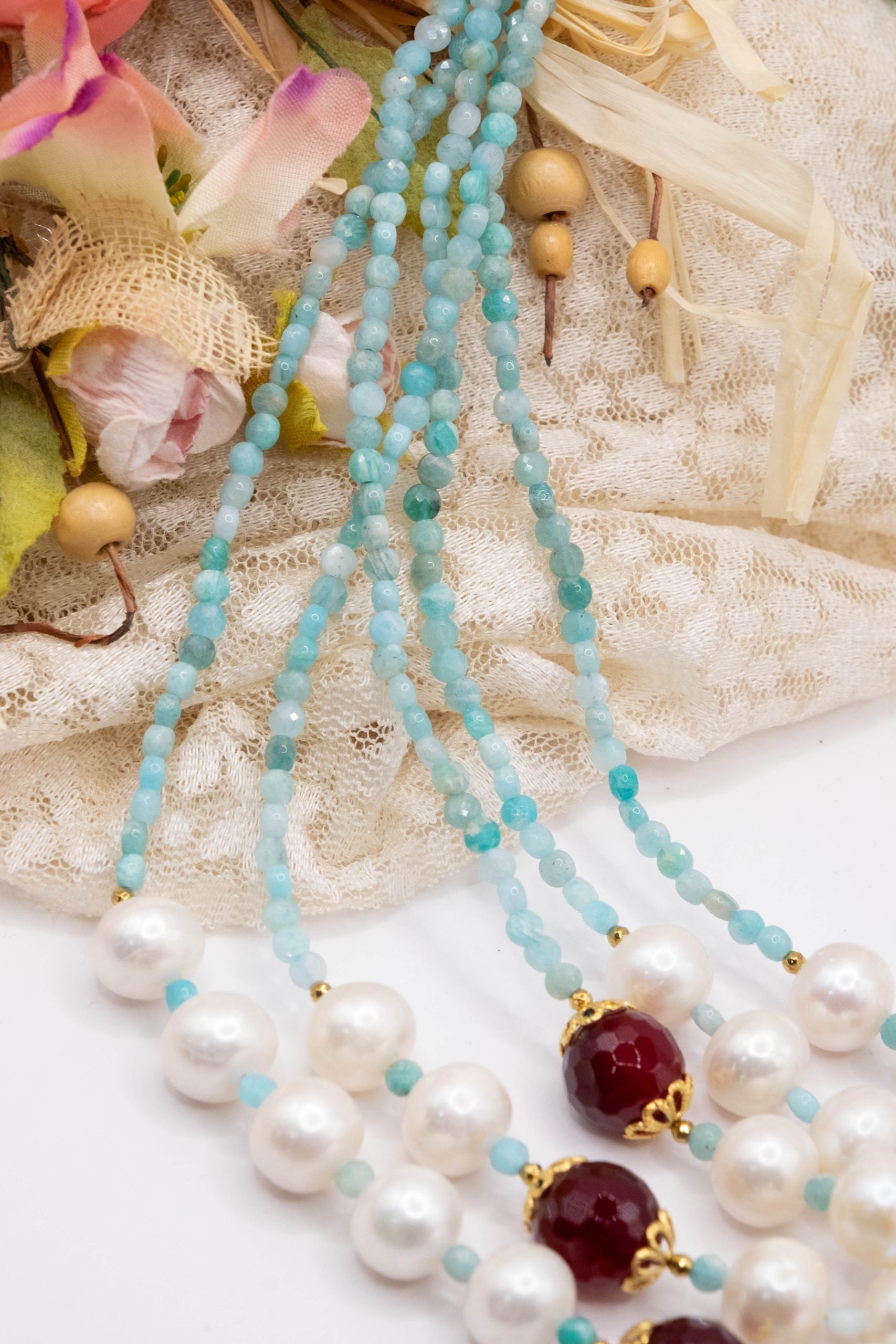 AMAZONITE JADE BURGUNDY SILVER NECKLACE (1)