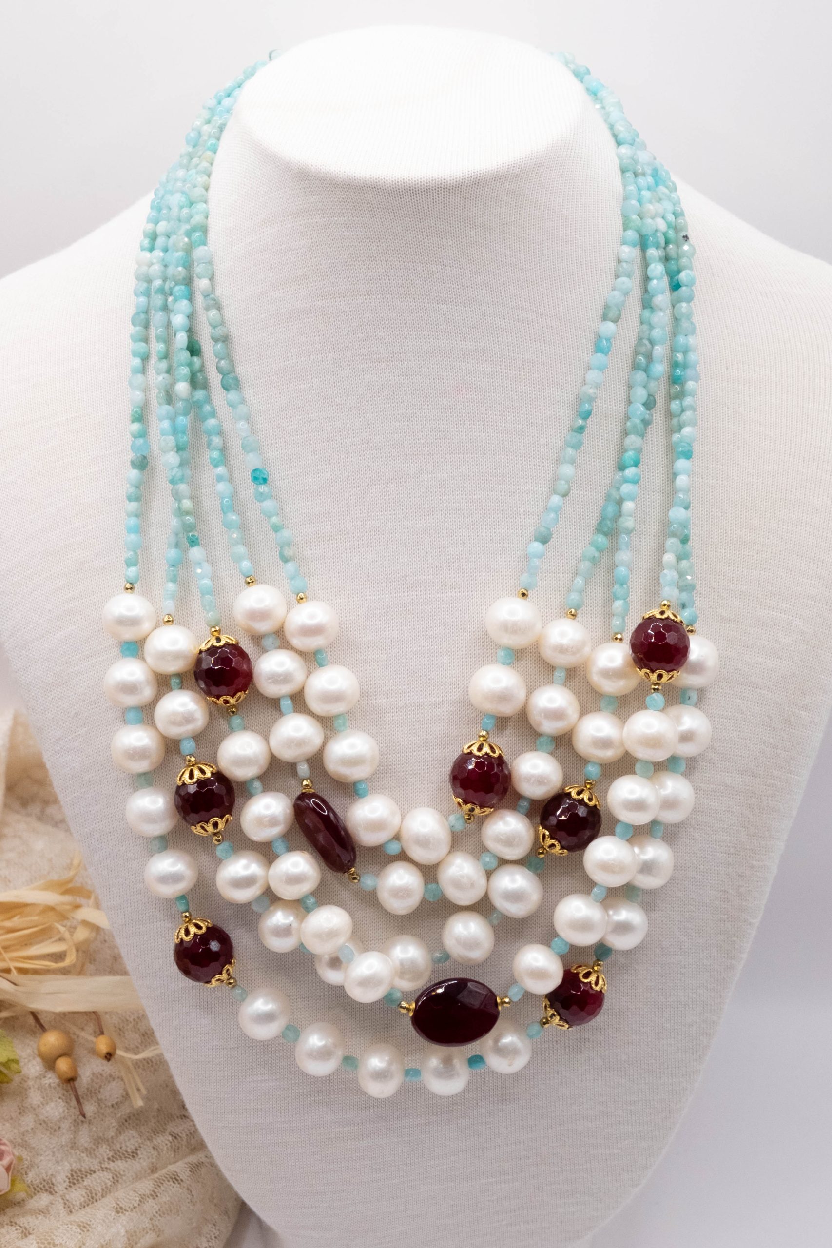 AMAZONITE JADE BURGUNDY SILVER NECKLACE (2)