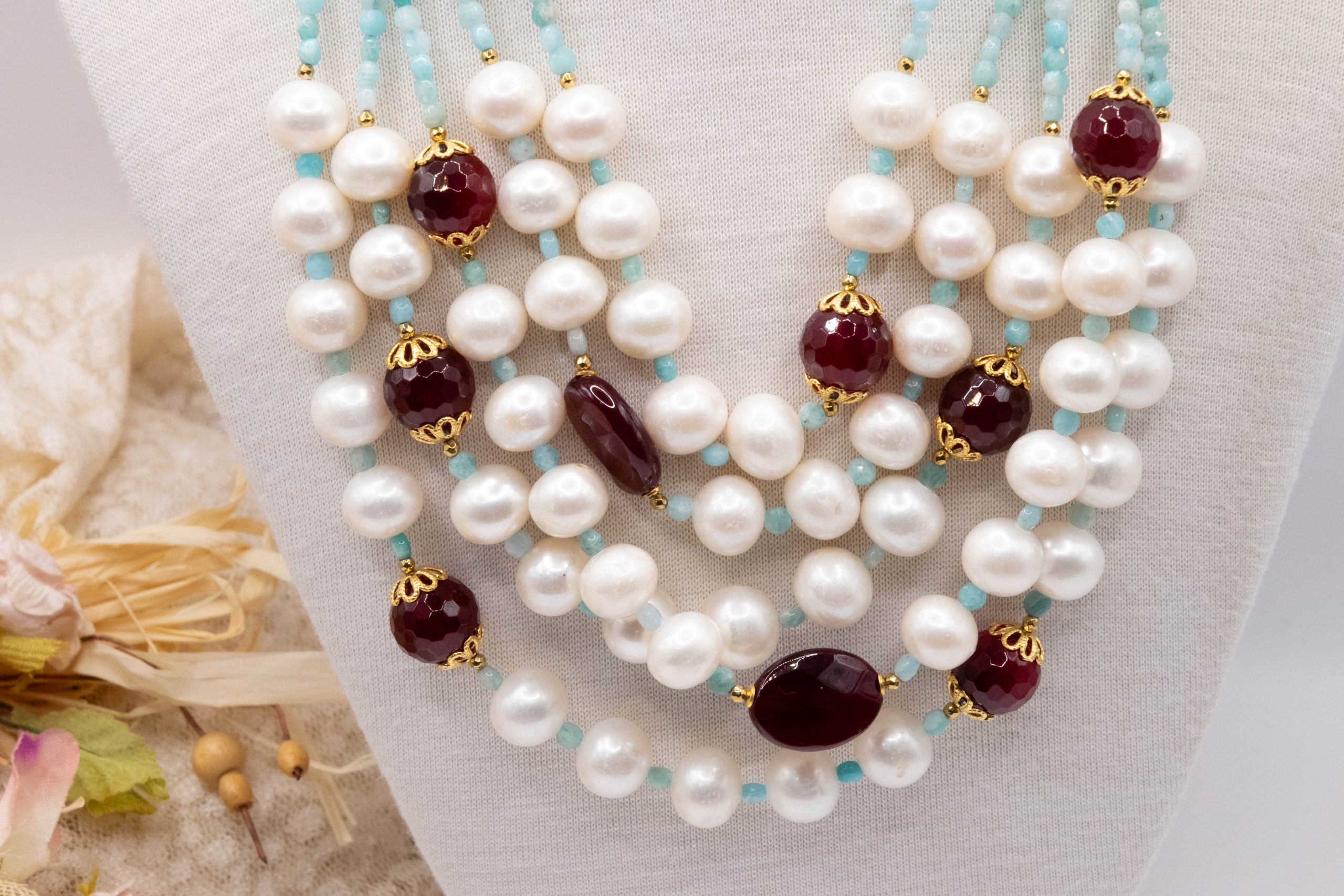 AMAZONITE JADE BURGUNDY SILVER NECKLACE (3)
