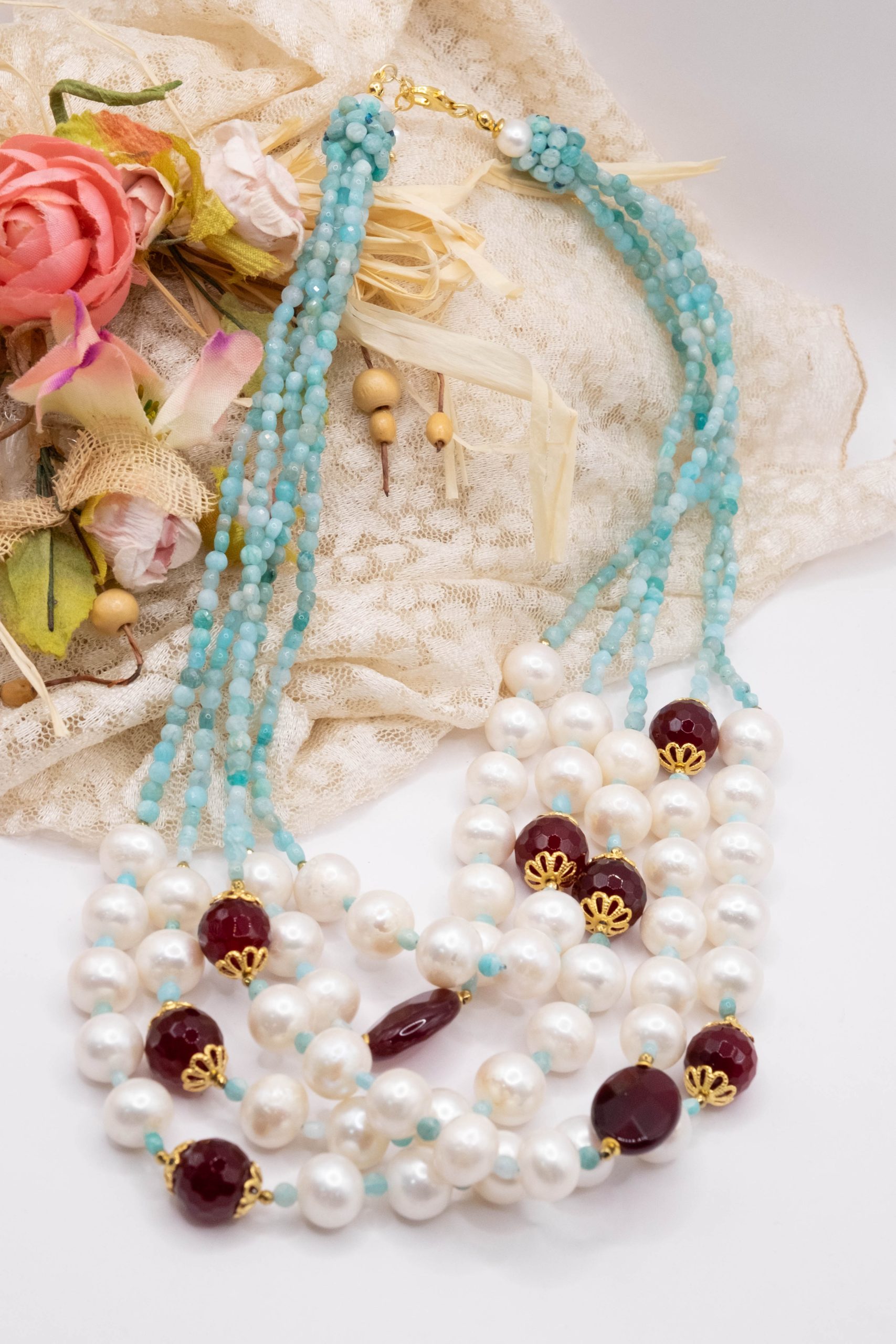 AMAZONITE JADE BURGUNDY SILVER NECKLACE (5)