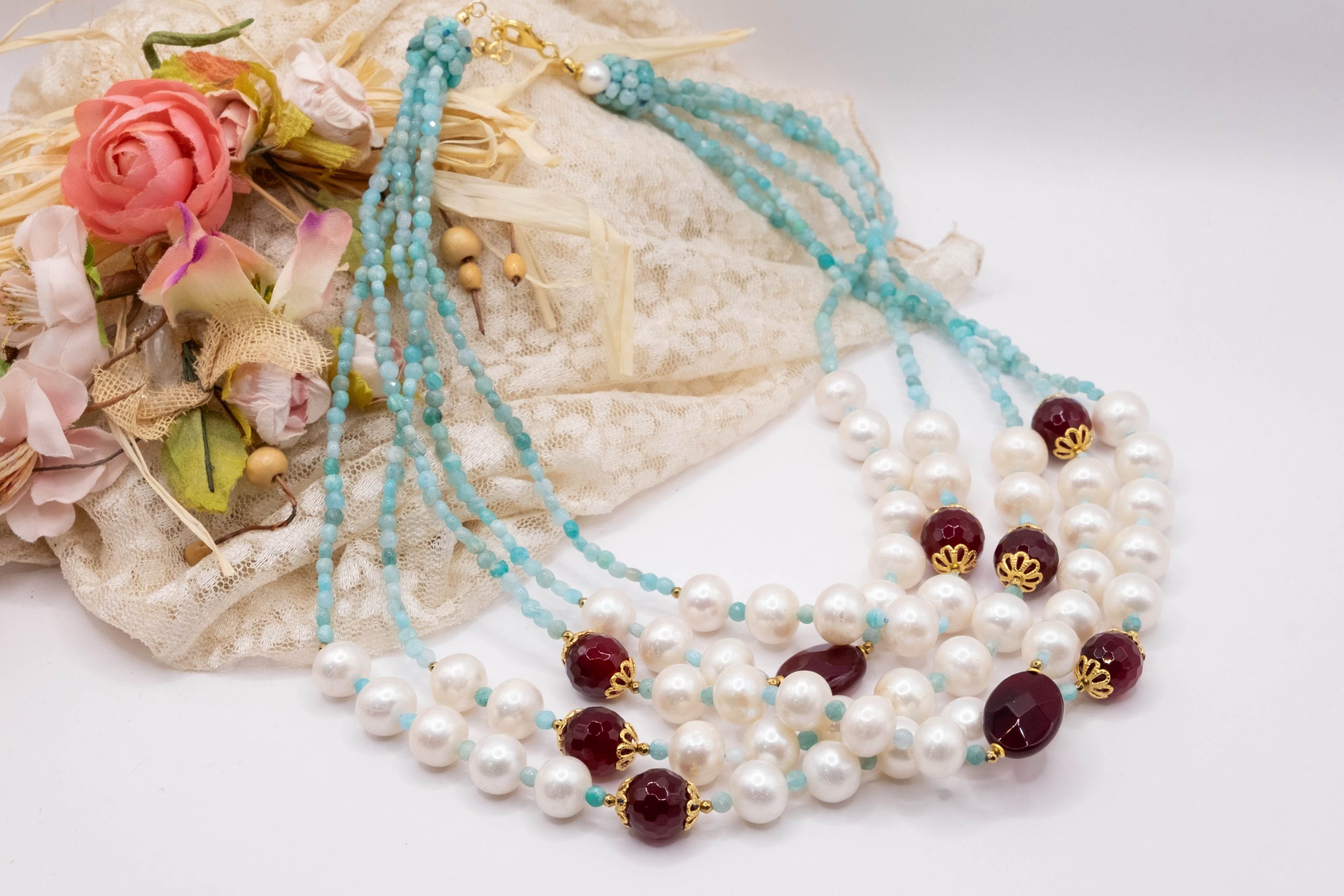 AMAZONITE JADE BURGUNDY SILVER NECKLACE (6)