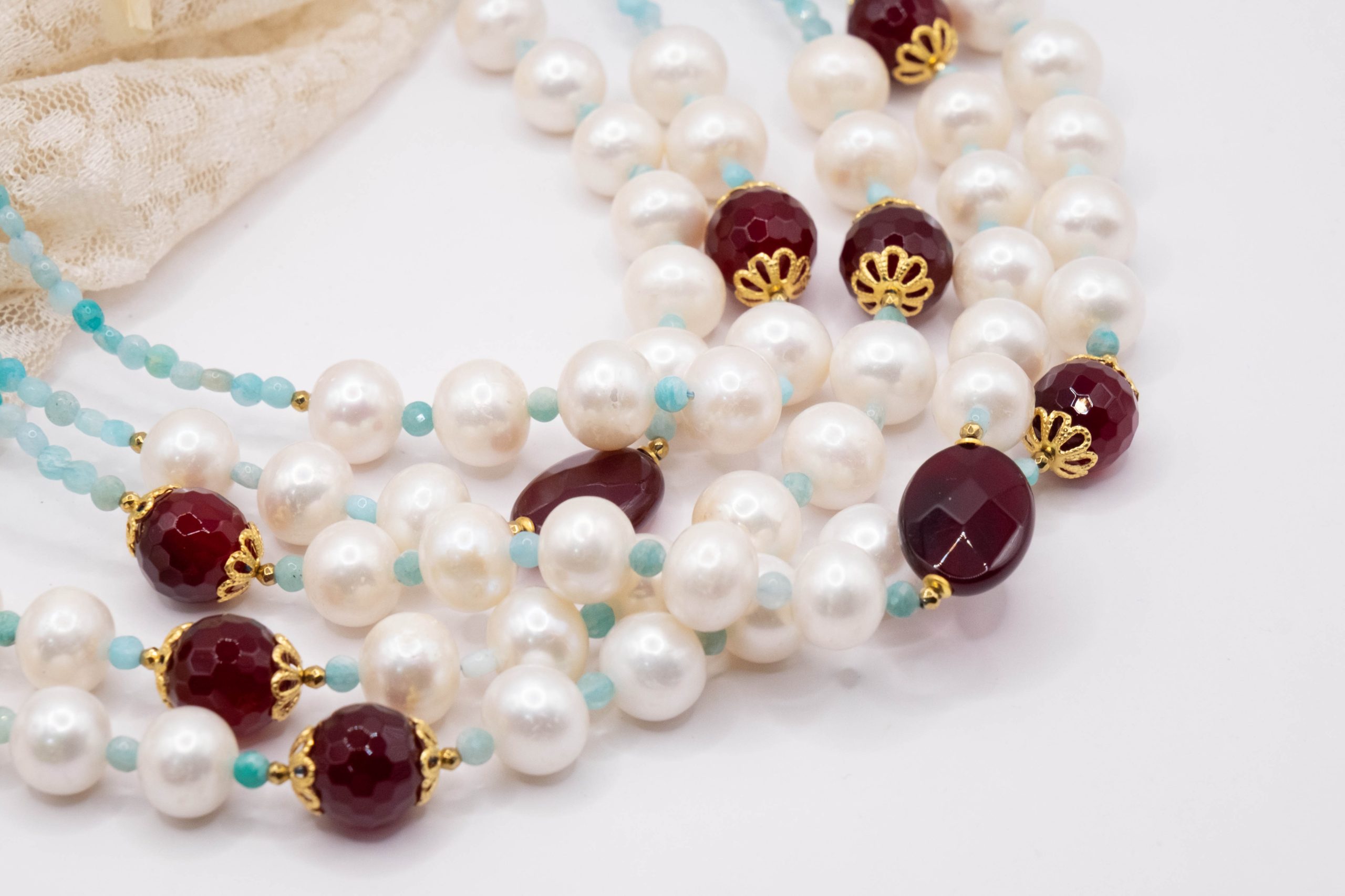 AMAZONITE JADE BURGUNDY SILVER NECKLACE (7)