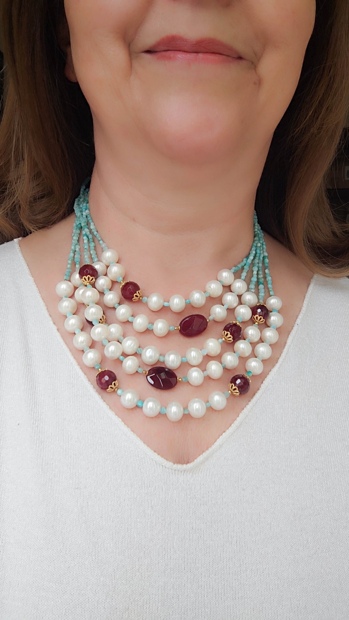 AMAZONITE NECKLACE BURGUNDY JADE SILVER