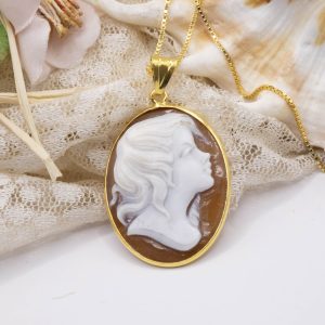 Collana cammeo volto dama Torre del Greco argento dorato