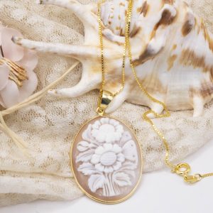 Collana cammeo Fiori Torre del Greco argento dorato
