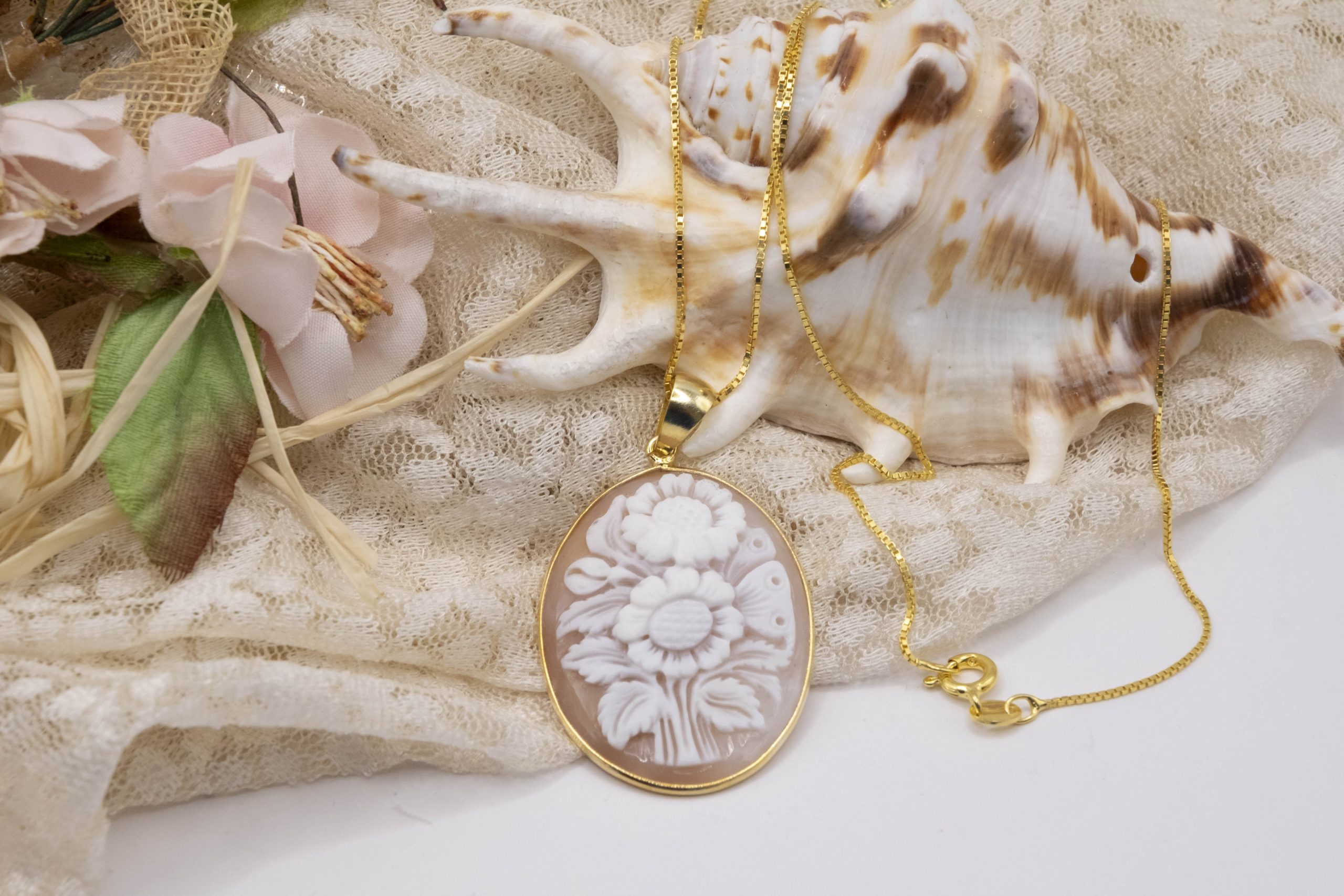 925 SILVER FLOWER CAMEO NECKLACE CHAIN (4)