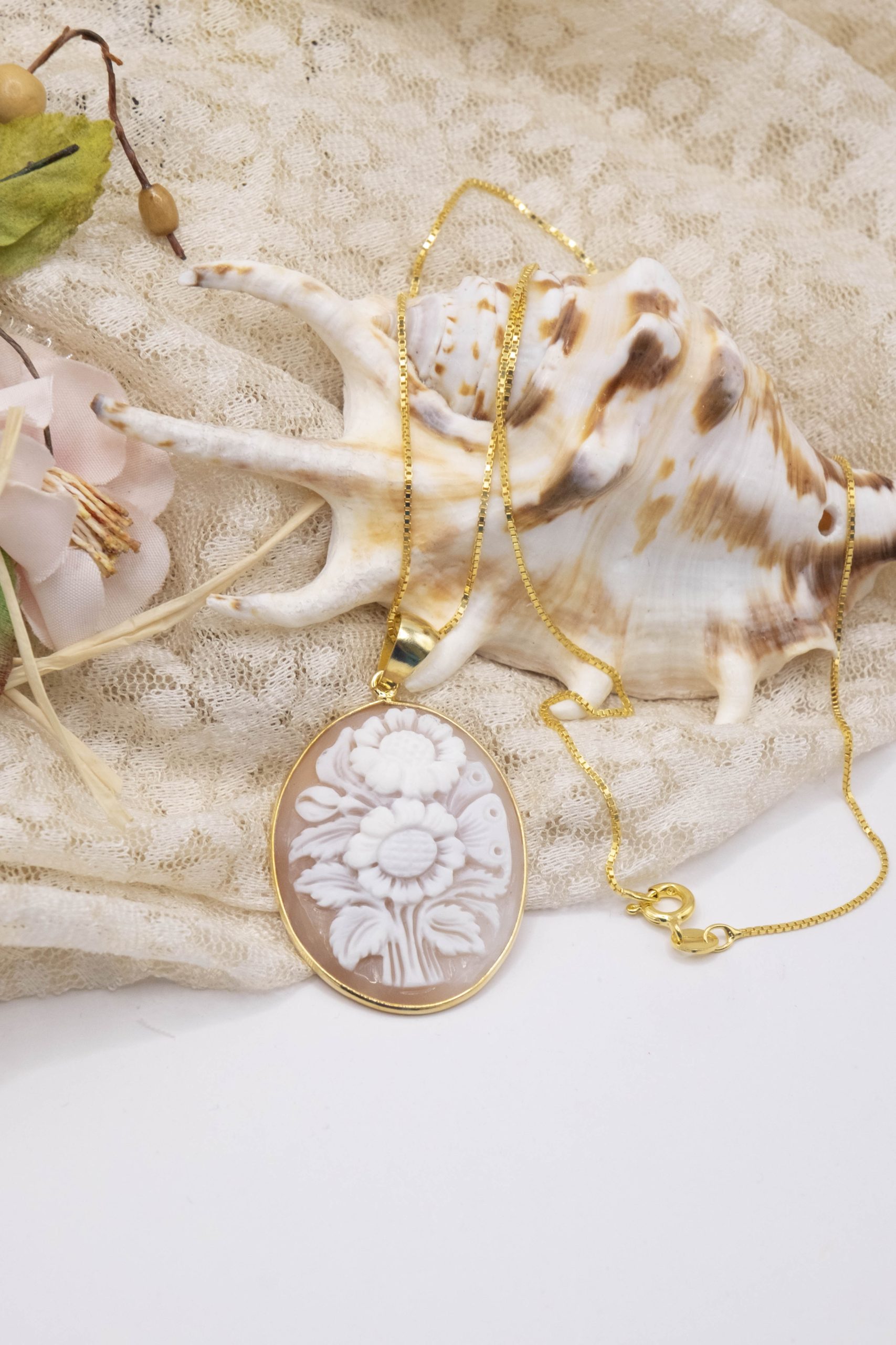 CAMEO FLOWER NECKLACE 925 SILVER CHAIN (5)