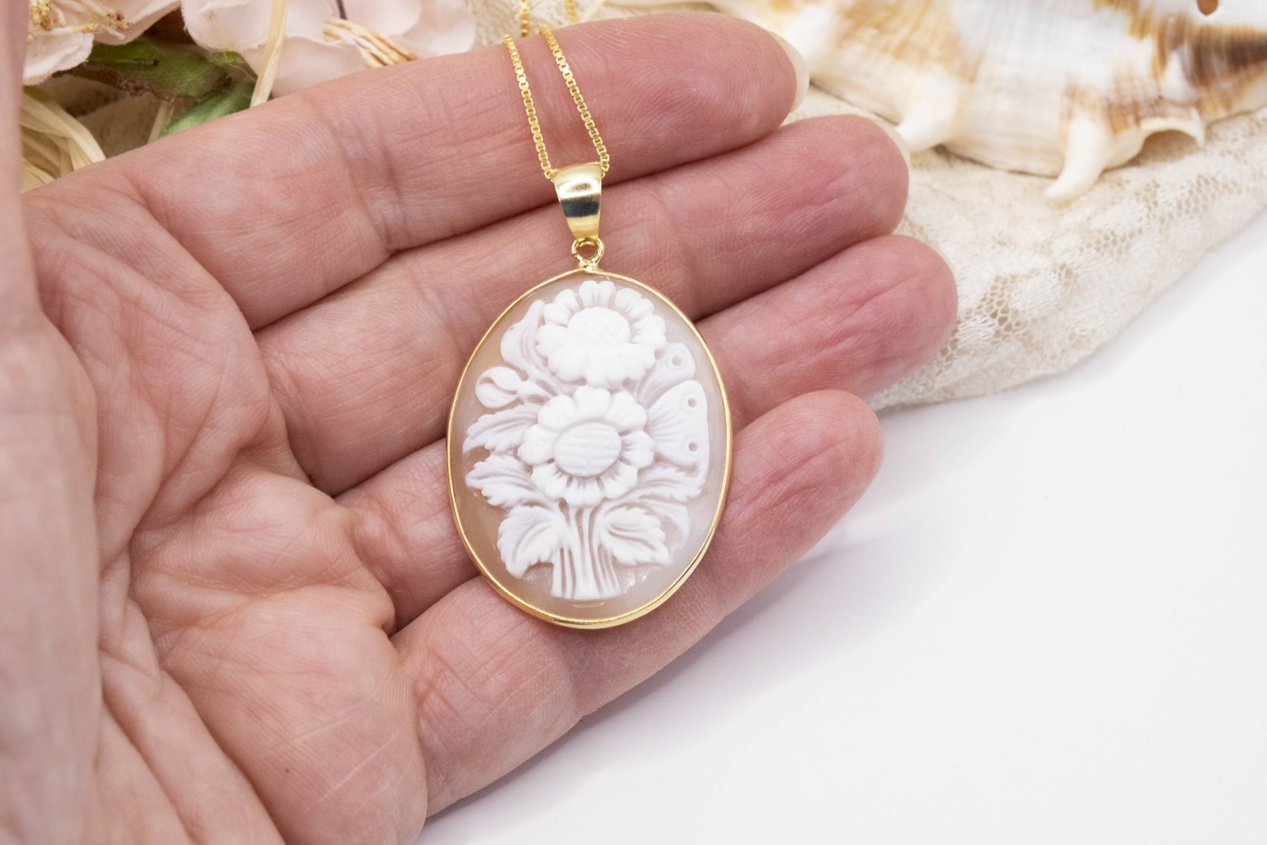925 SILVER FLOWER CAMEO NECKLACE CHAIN (6)