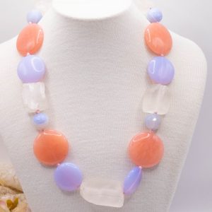 Collana Geometrica in Giada Cristallo di Rocca e Quarzi