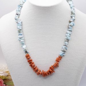 Collana Larimar Corallo del Mediterraneo Argento Dorato V9