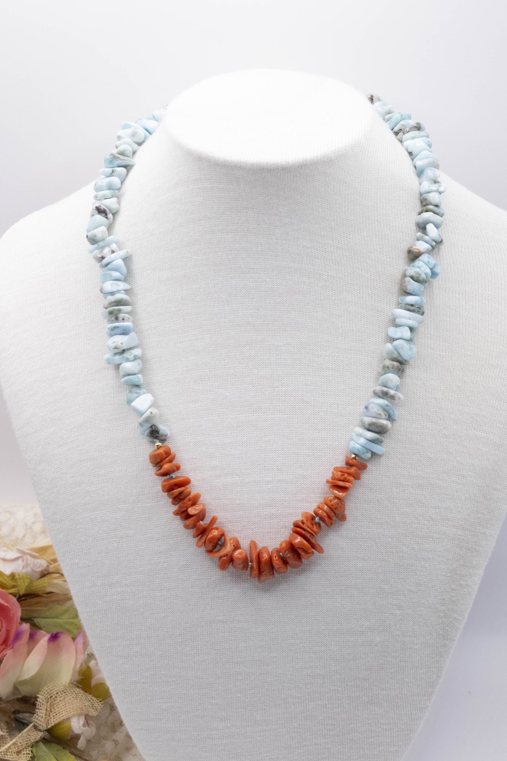 LARIMAR AND MEDITERRANEAN CORAL NECKLACE (1)