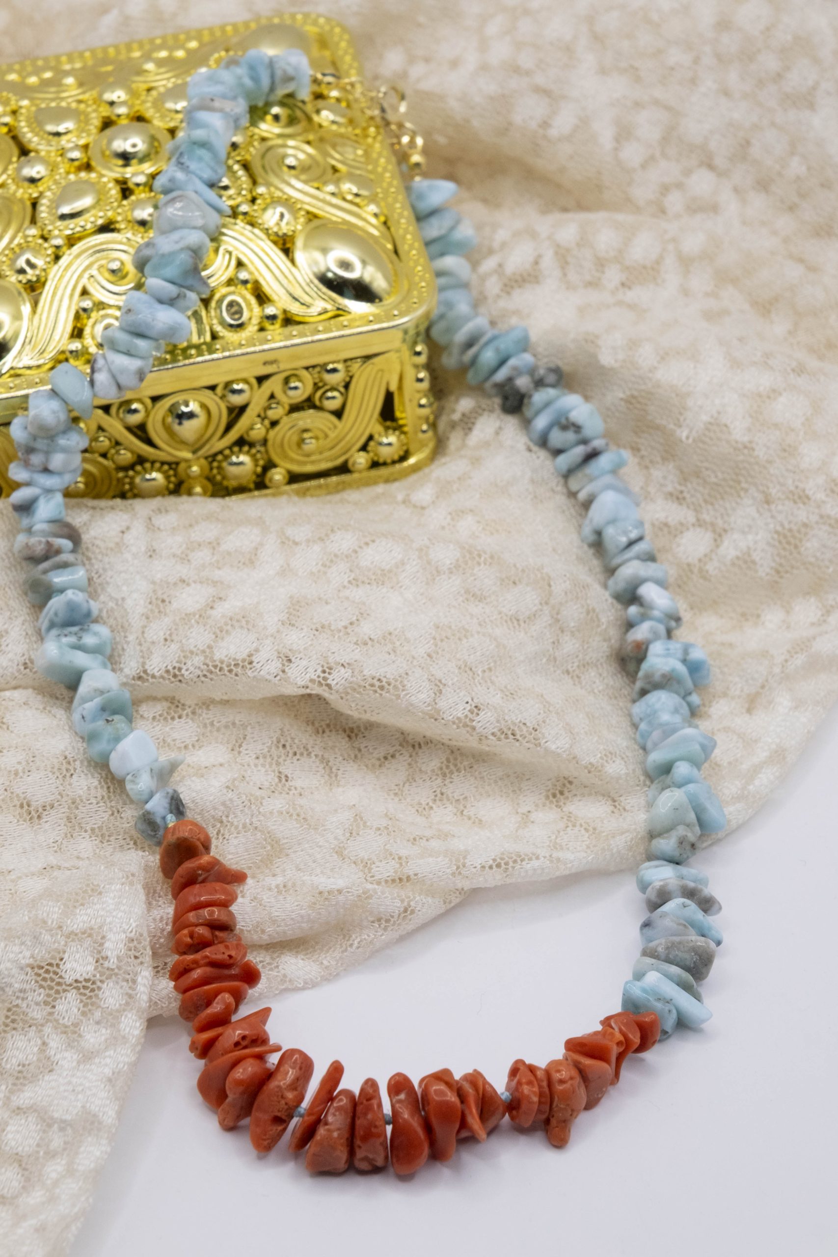 LARIMAR AND MEDITERRANEAN CORAL NECKLACE (2)