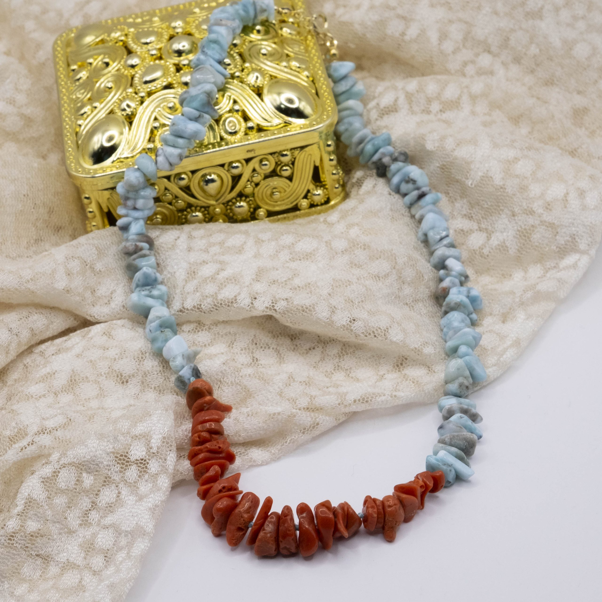 LARIMAR AND MEDITERRANEAN CORAL NECKLACE (3)