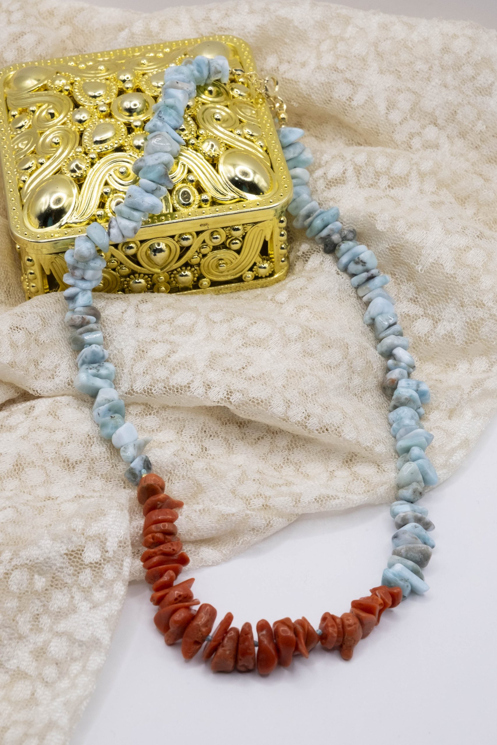LARIMAR AND MEDITERRANEAN CORAL NECKLACE (4)