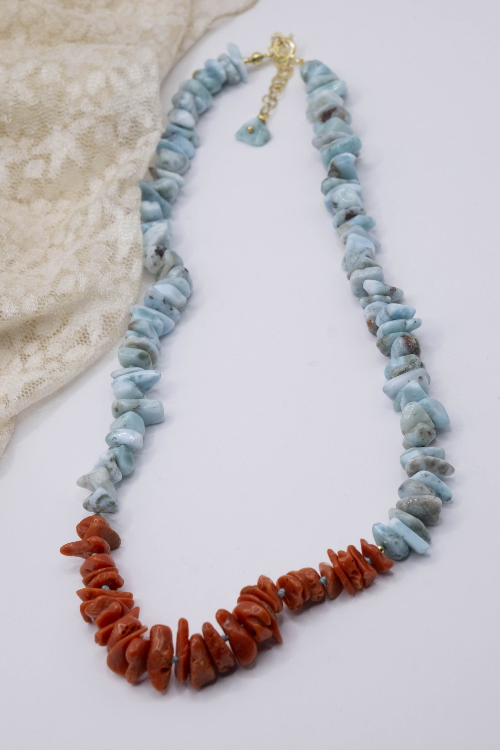 LARIMAR AND MEDITERRANEAN CORAL NECKLACE (6)