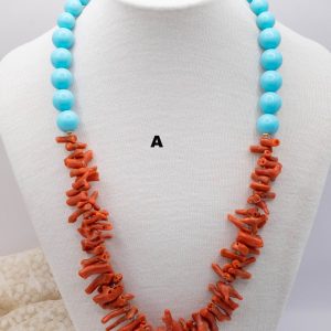 Collana Pasta di Turchese e Corallo Rosso del Mediterraneo
