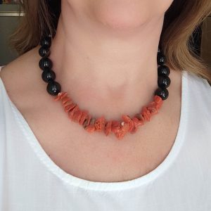 Collana Corallo Spugnoso Naturale del Mediterraneo Onice T Q