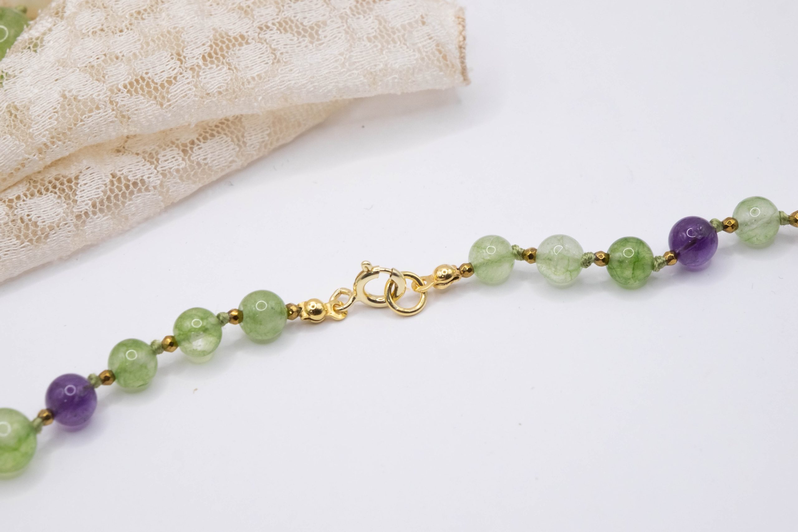 Green Jade Amethyst Pearls and Silver Choker Necklace (8)