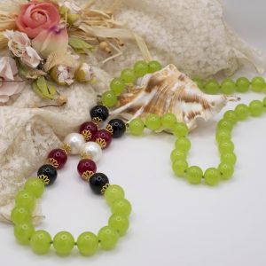Collana Lunga in Giada Lemon Giada Borgogna Onice e Perle