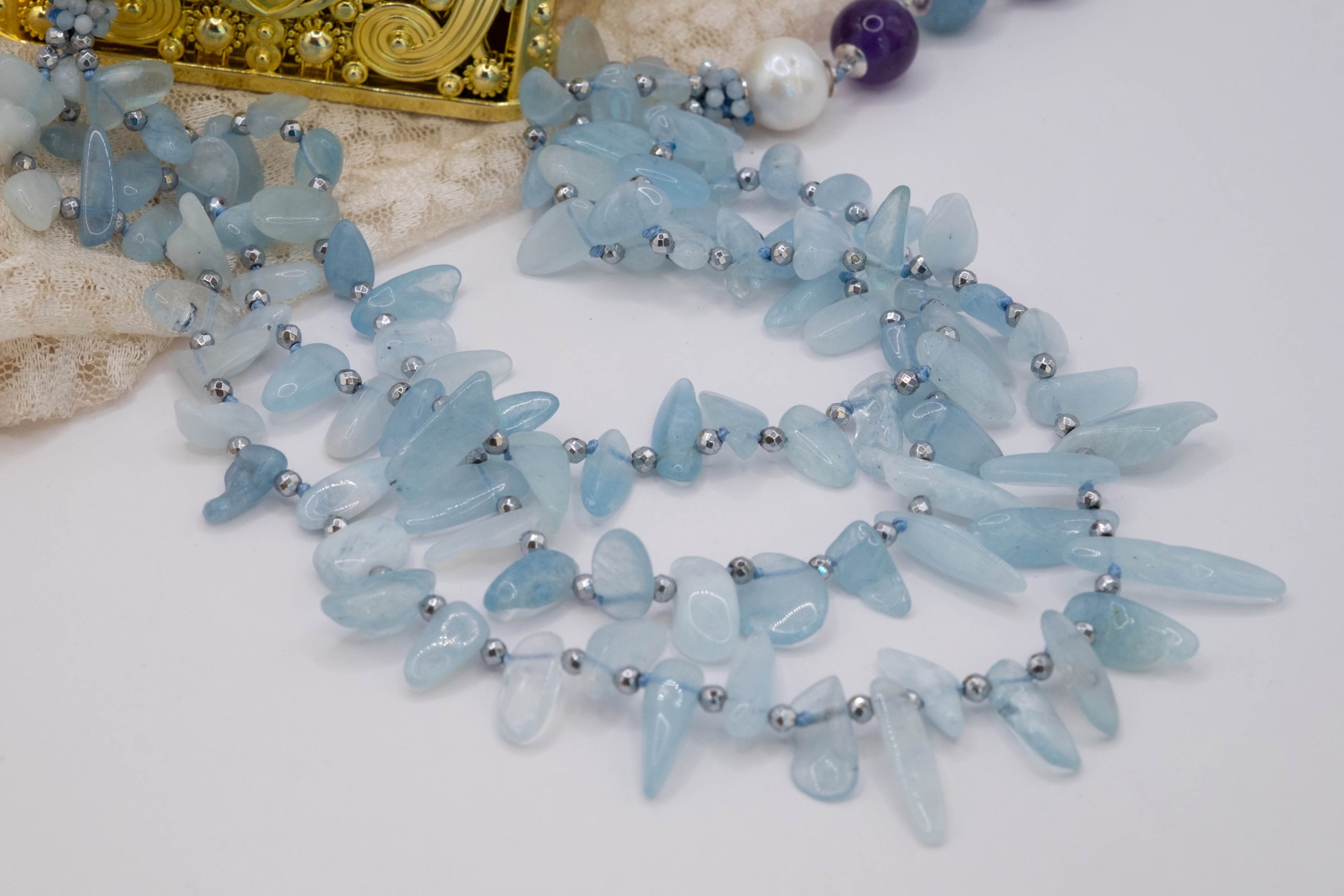 Collana Multifilo Perle Naturali Aquamarina e Ametista (5)