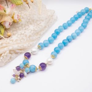 Collana girocollo Angelite Perle Ametista e Argento