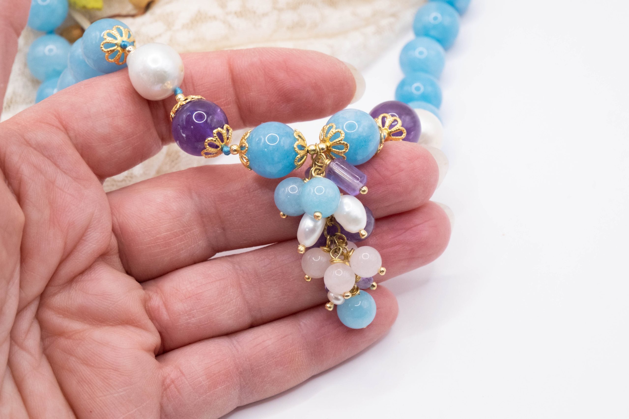 Collana girocollo Angelite Perle Ametista e Argento (6)