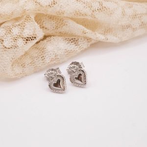 Orecchini Mini Sacro Cuore in argento 925 Rodiato