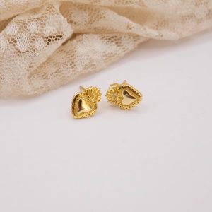 Orecchini Mini Sacro Cuore in argento 925 Placcato Oro