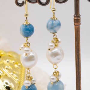 Orecchini Pendenti Perle Larimar Argento