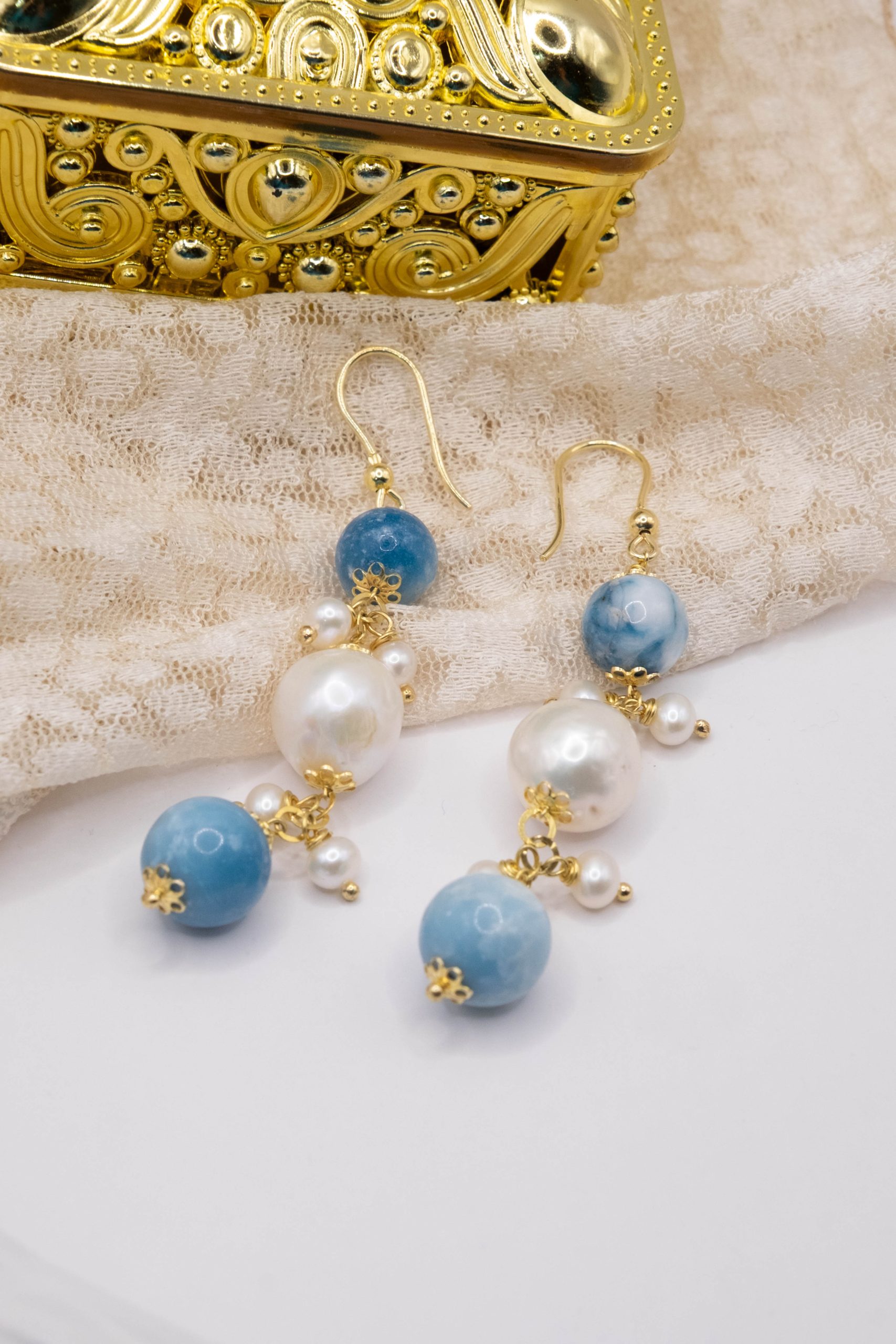 ORECCHINI ARGENTO LARIMAR E PERLE GRAPPOLI LUNGHI (4)