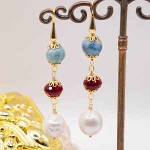 Orecchini Pendentissimi Perle Larimar Giada Borgogna Argento B