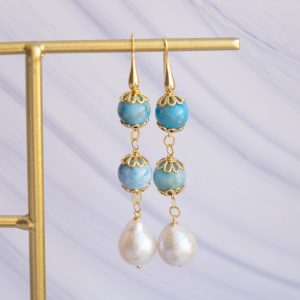 Orecchini Pendenti Perle Goccia Larimar Argento