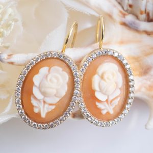 Orecchini cammeo Torre del Greco Monachina Fiore zirconi argento 925