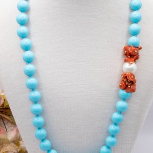Collana Pasta di Turchese Perla e Corallo Rosso del Mediterraneo