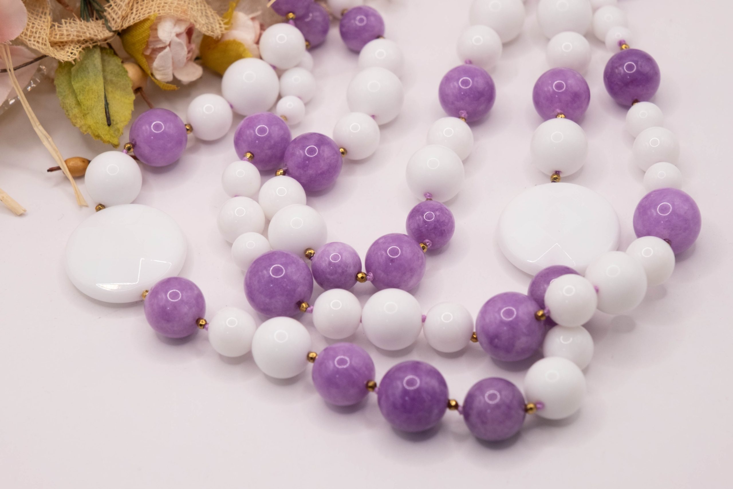 COLLANA AGATA BIANCA KUNZITE ARGENTO DORATO EMATITE ARTIGIANALE FATTA A MANO (3)