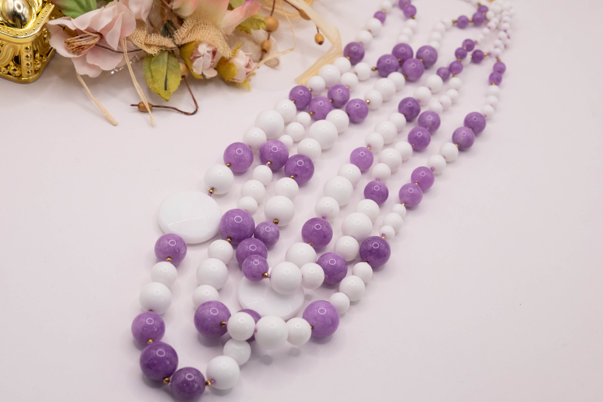 COLLANA AGATA BIANCA KUNZITE ARGENTO DORATO EMATITE ARTIGIANALE FATTA A MANO (6)