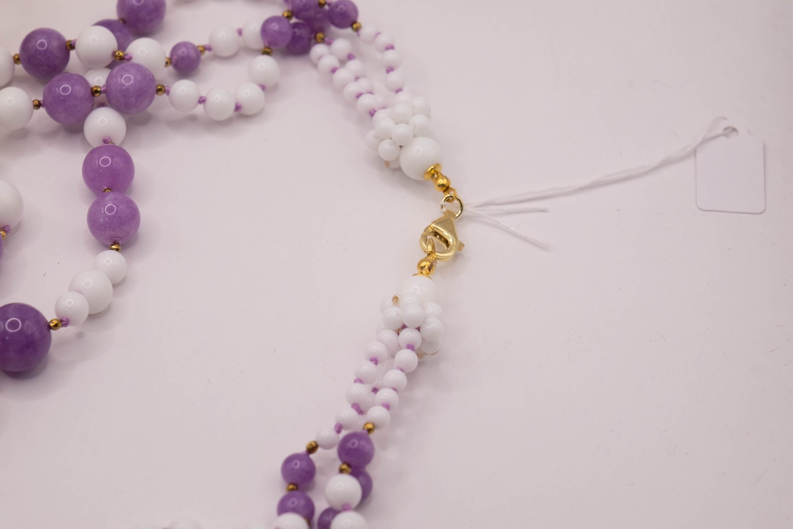 COLLANA AGATA BIANCA KUNZITE ARGENTO DORATO EMATITE ARTIGIANALE FATTA A MANO (7)