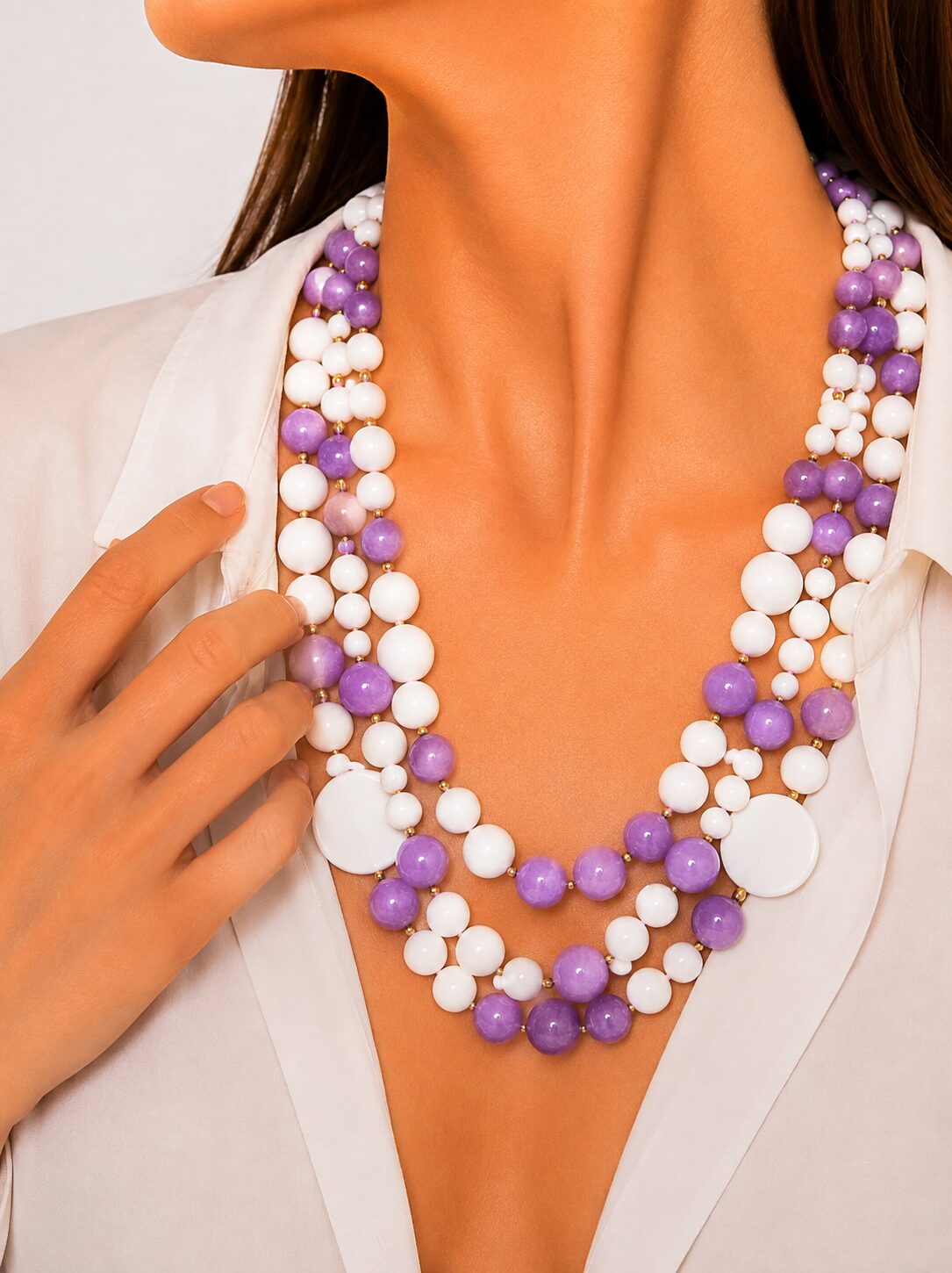 COLLANA-AGATA-BIANCA-KUNZITE-ARGENTO-DORATO-EMATITE-ARTIGIANALE-FATTA-A-MANO