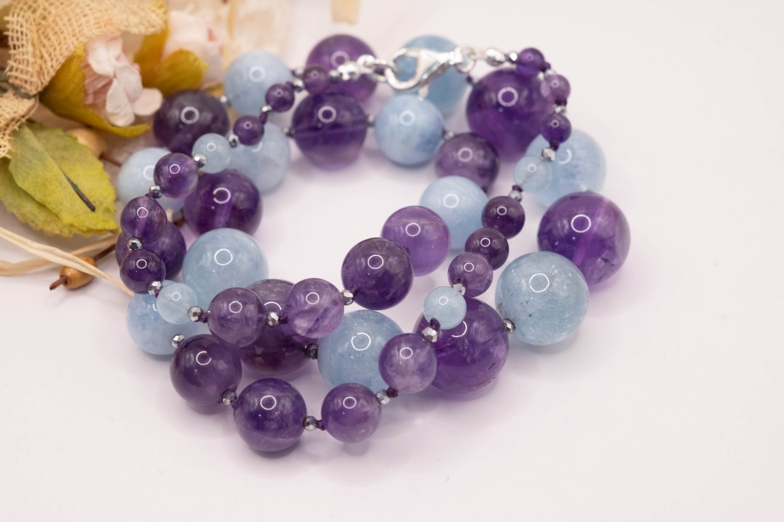 TOP QUALITY HANDMADE AQUAMARINE AND AMETHYST NECKLACE (1)